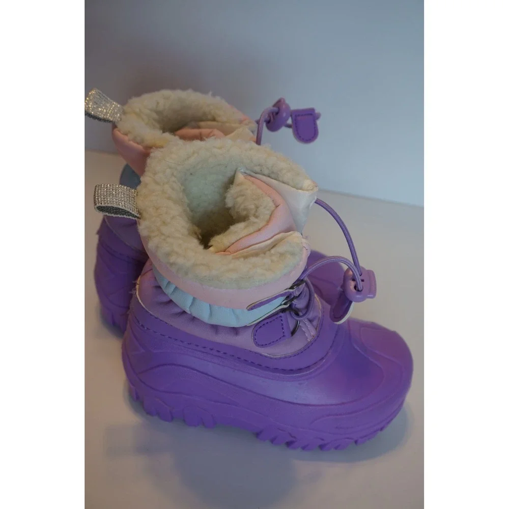 Members Mark Kids Purple Ombre Faux Fur Lined Winter Snow Boots Size 9/10